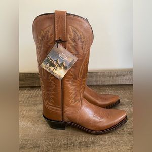Brown Leather Old West Cowboy Boots Size 8.5